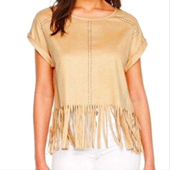 NEW Romeo & Juliet Couture Fringe Crop Top Bohemian Native American Suede Blouse - Picture 1 of 15